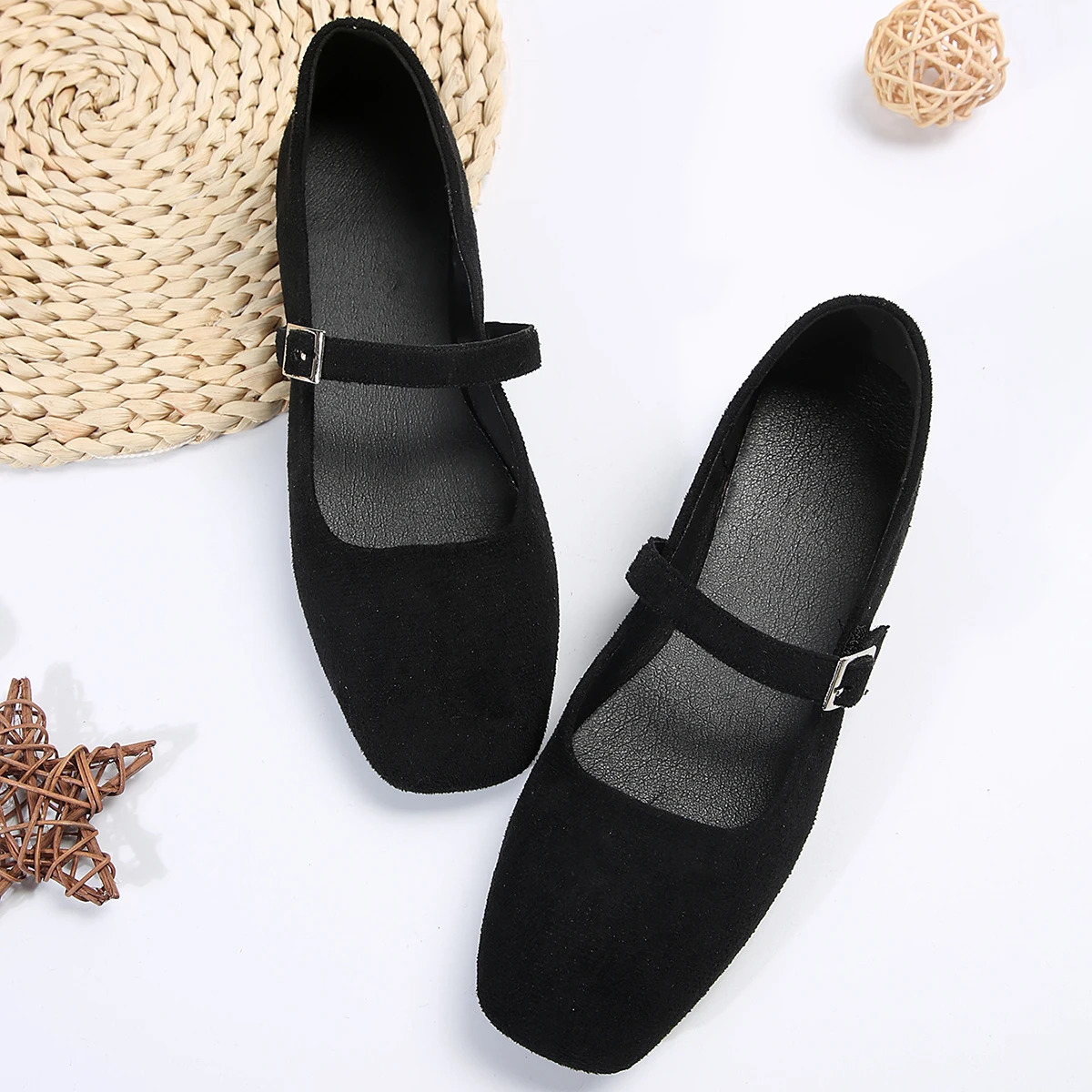 Mary Jane Ballet Flats Women Black Shoes Ladies Comfortable Soft Square Toe Flat Shoes for Women Sapatos Femininos 241218