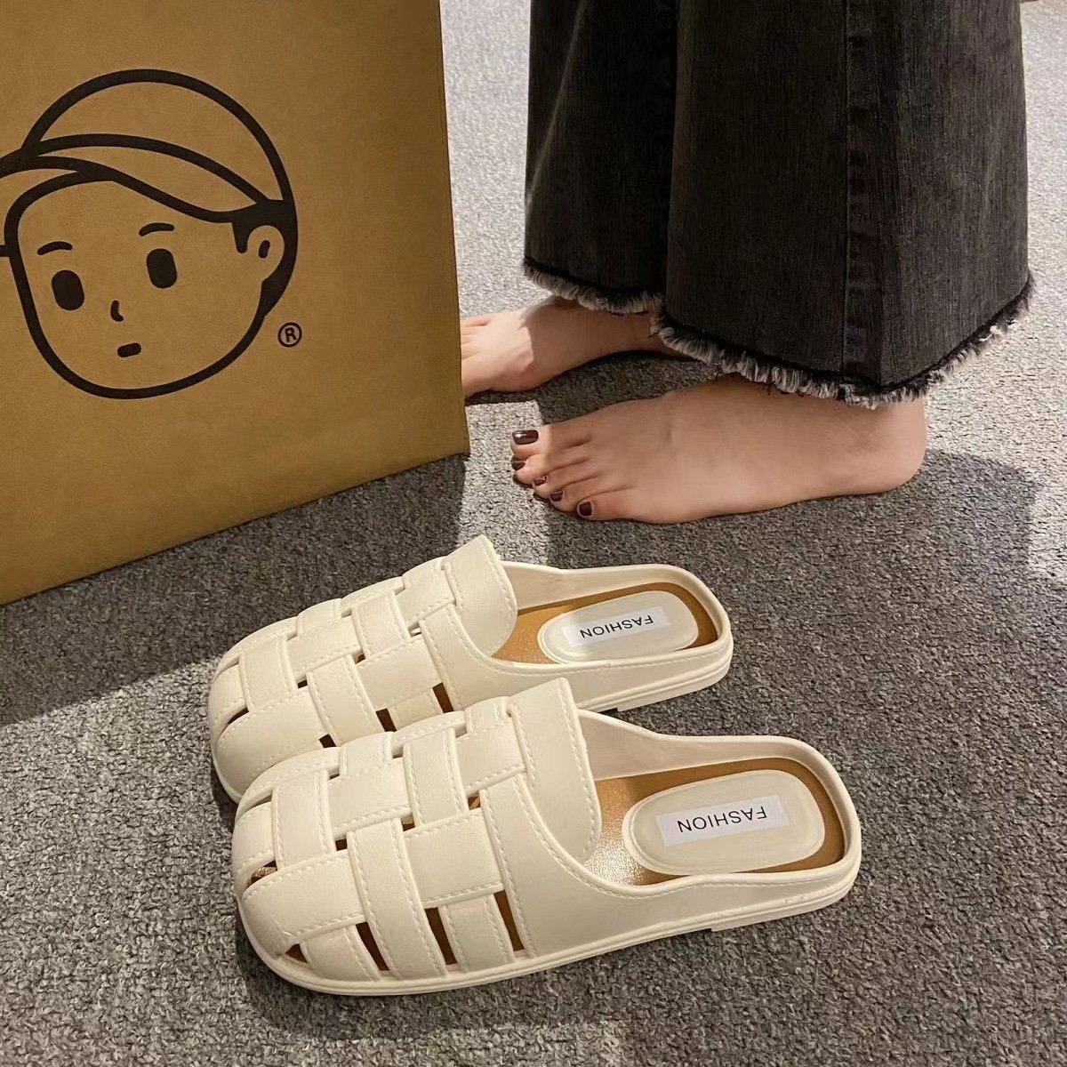 Free Shipping New Baotou Half for Women's Summer Outerwear Flat sandals French One Step Stepping Cool Slippers 3254 8d1