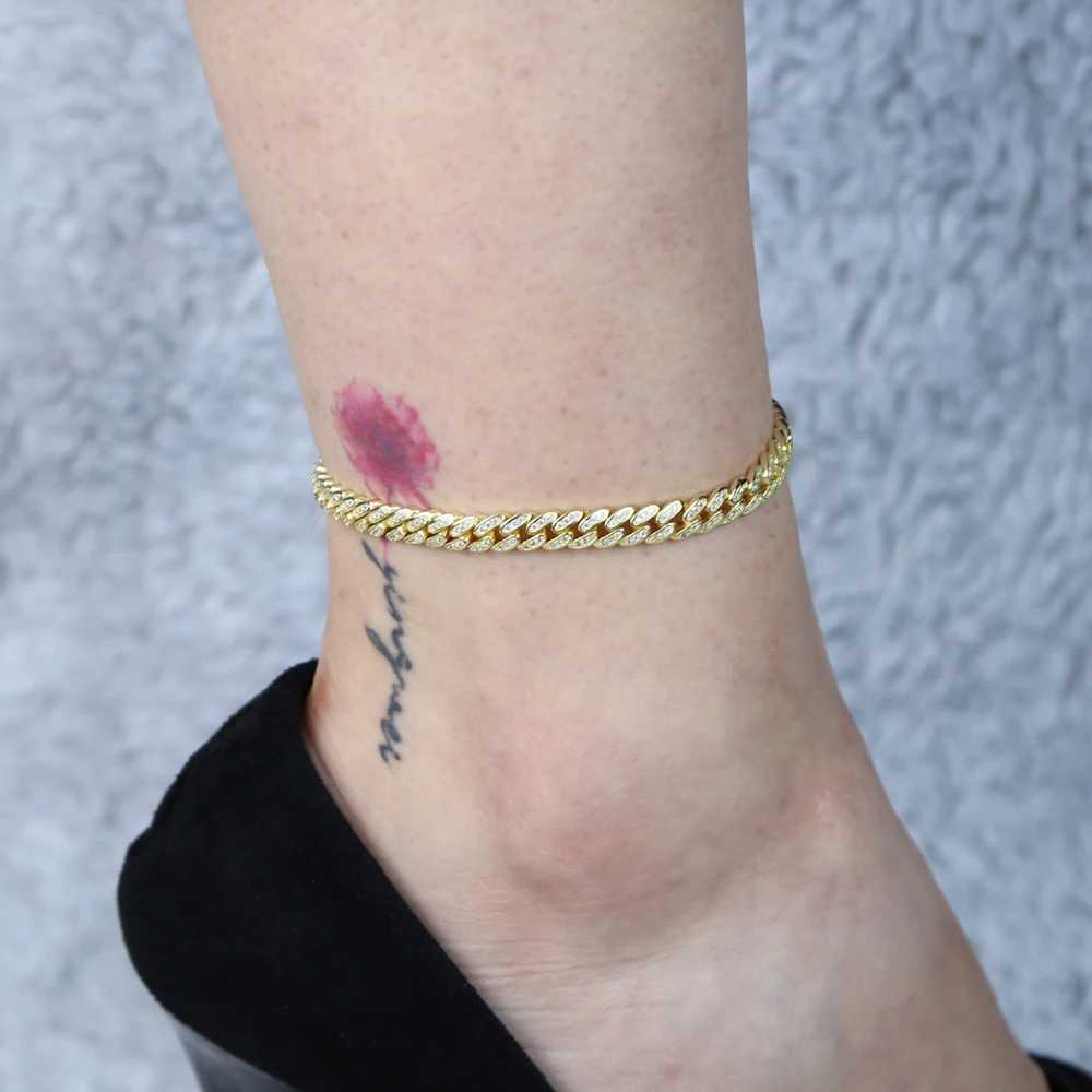 6.5mm wide Bling 5A cubic zirconia cubic chain necklace suitable for girls summer beach thin ankle chain necklace 9 10 W241217