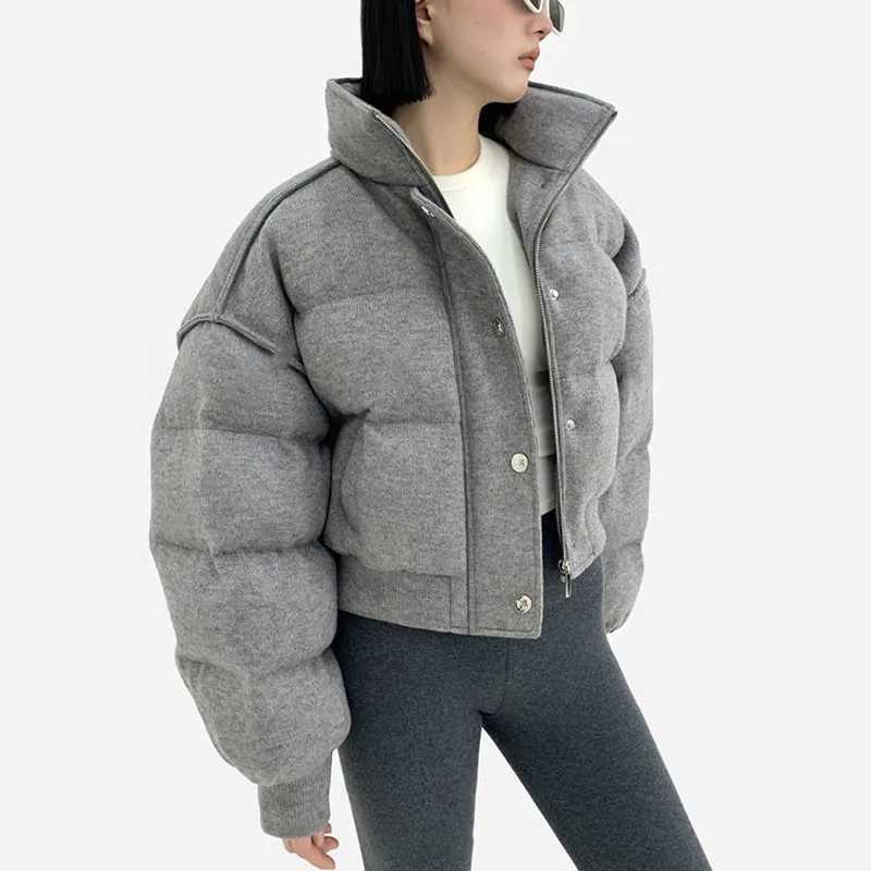 Winter Warm Grey Cotton Lined Coat Thick Short Pakas Womens Fluffy Warm Coat Winter Jacket Womens M241218