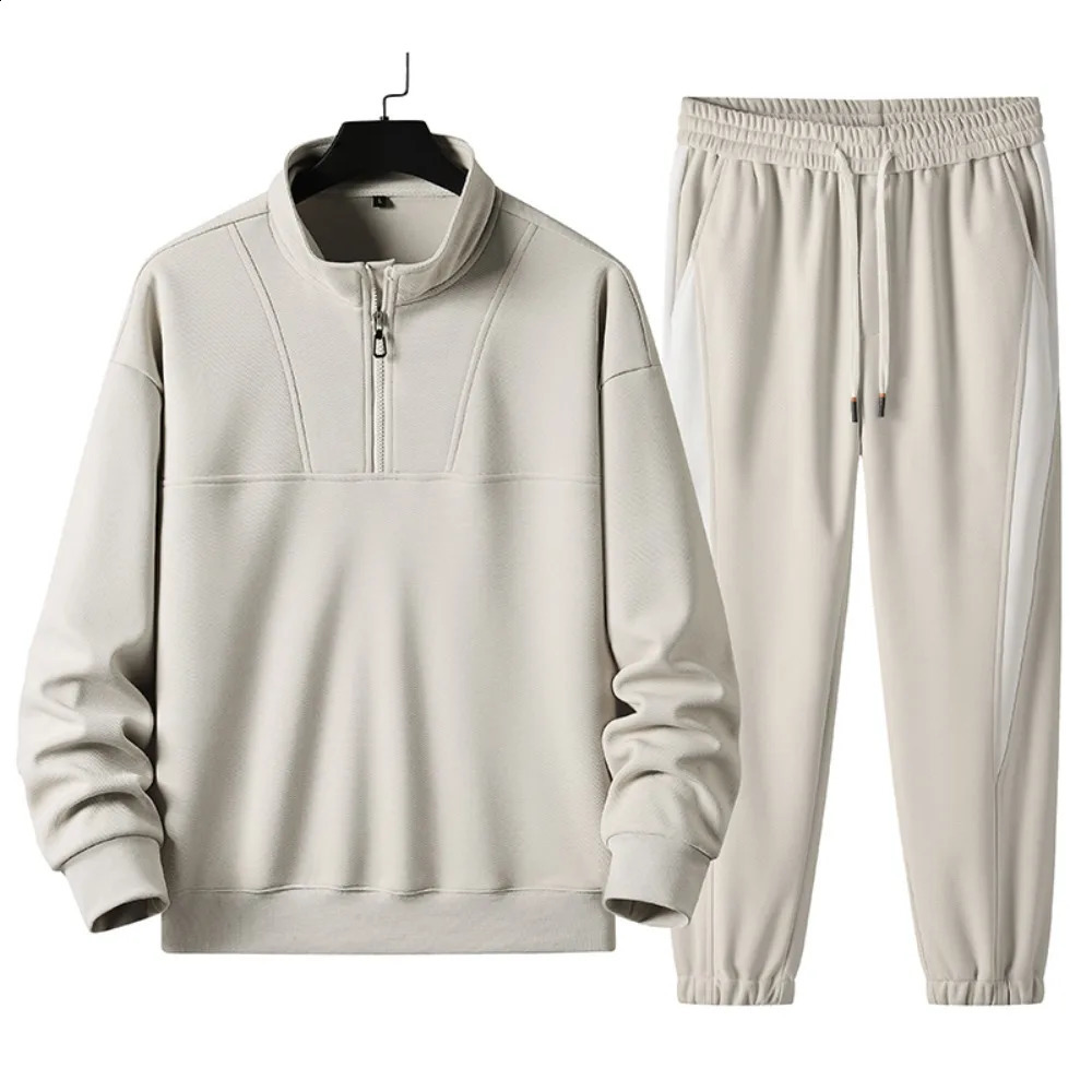 Mens 2-piece track and field suit spring and autumn quarter zipper long sleeved polo sportswear casual sportswear with pockets jogging suit 241217