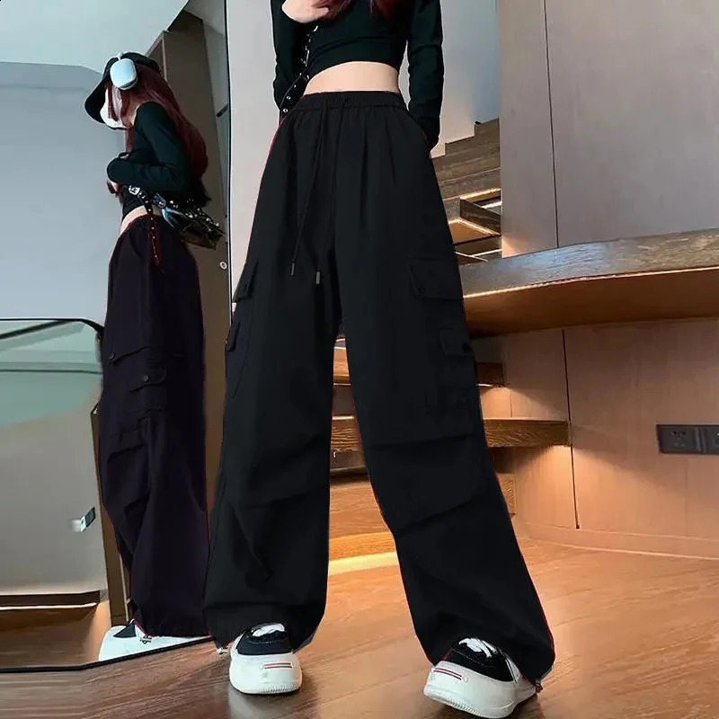 Y2K Cargo Pants Women Harajuku Oversized Sweatpants Black Pockets Wide Leg Joggers Streetwear High Waist Baggy Sports Trousers Z260314