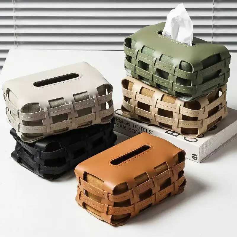 Nordic Luxury Leather Paper Holder Double Plaid Woven Tissue Box Luxury Desktop Napkin Organizer This Creative Handkerchief Y241218