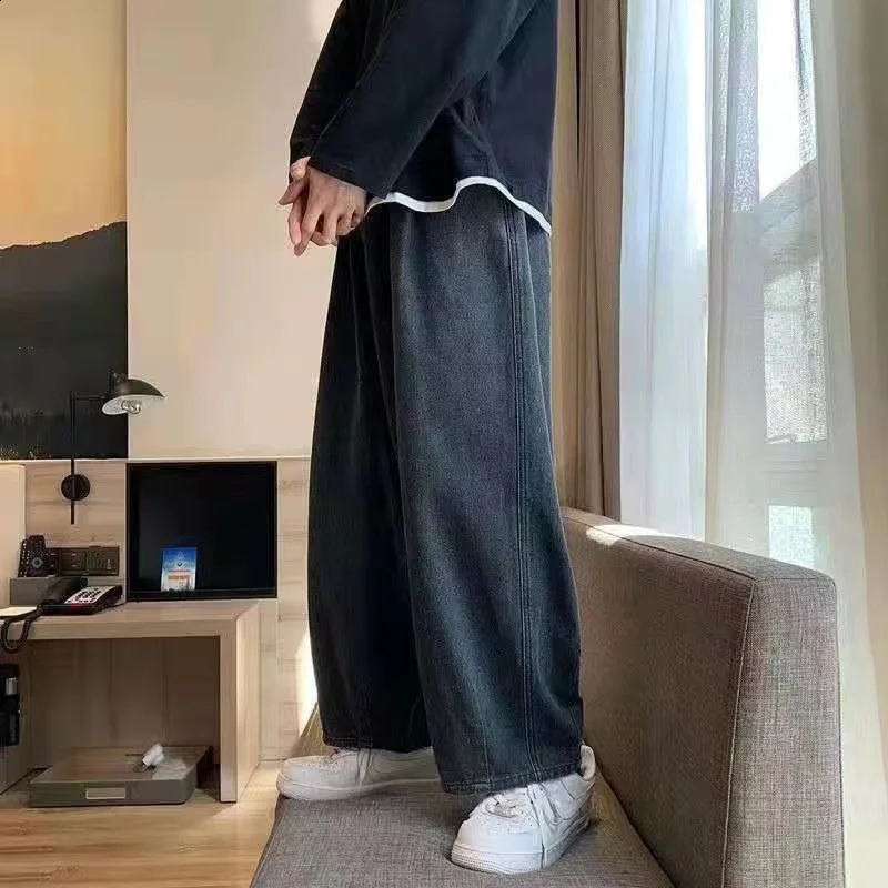 Arens Baggy Jeans Trouser mens denim pants black wide leg jeans loose casual Korean streetwear hiphop Harajuku 241212Z
