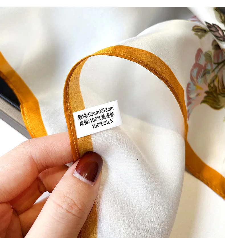 12MM 100% Mulberry Silk Scarf Women Floral Print Bandana Foulard Female Square Neckerchief Natural Scarves SD0265 241218