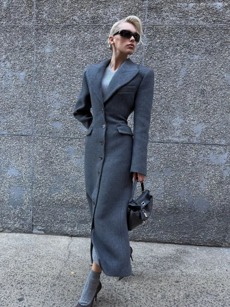 2024 Burgundy Fashion Slimming Womens Wool Coat Elegant Collar Button Flip Pocket Jacket Street 241213Z