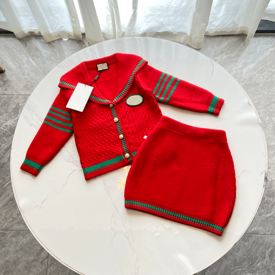 Baby Girls Brand Clothing Sets Kids Knitted Cardigan Coat+Skirts 2pcs Set Children Outfits Child Suit