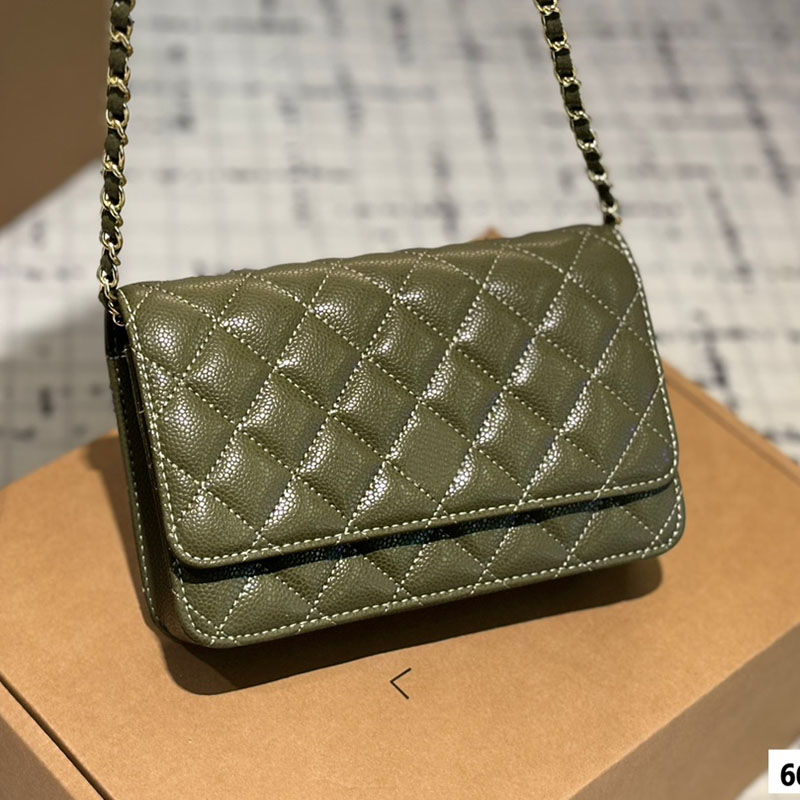 Caviar Leather Ladies Wallet Diamond Lattice Designer Bag Gold/Silver Metal Hardware Matelasse Chain Multi Pochettes Sacoche Shoulder Crossbody Handbag 19x12cm