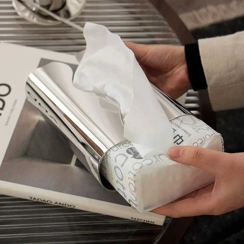 Stainless steel tissue box for living Ro simple desktop stand silver plated paper storage napkin paper box Y241218