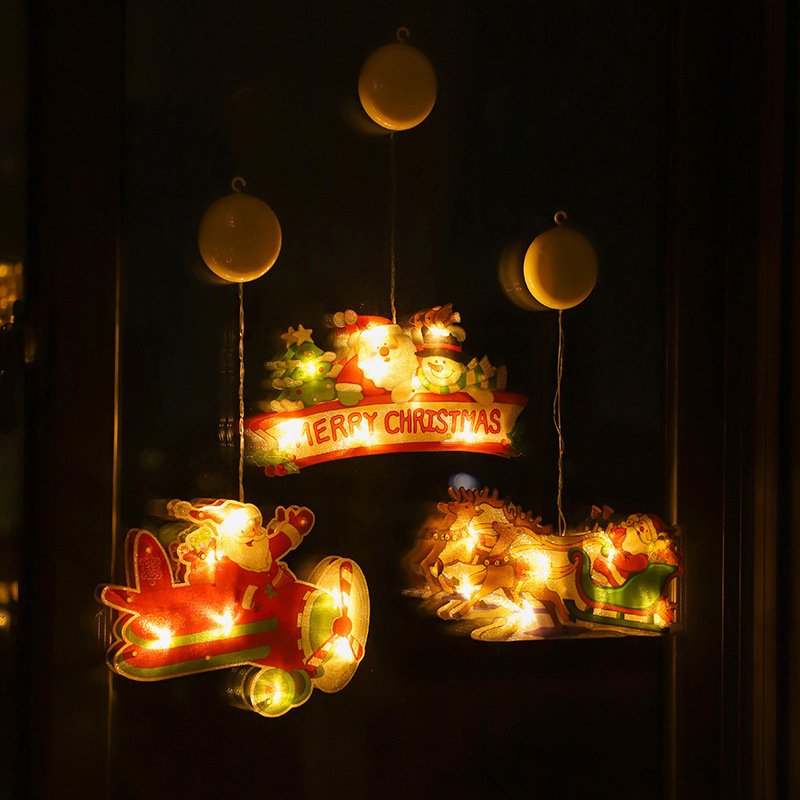 Festive LED Lighted Window Decals Featuring Santa Claus Figures with Easy-to-Use Suction Cups - Perfect for Cross-Border Gift Ideas