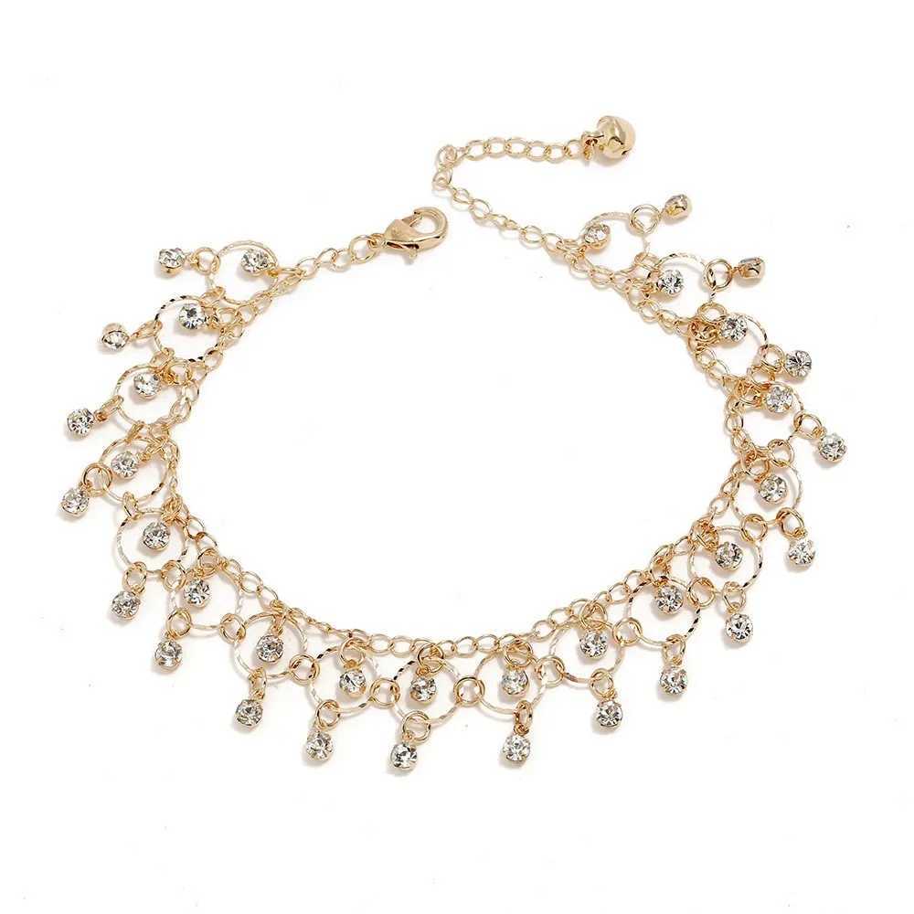 New Fashion Summer Beach Foot Chain Jewelry For Women Exquisite Gold Silver Color Shiny Rhinestones Ankle Bracelets Anklet W241217