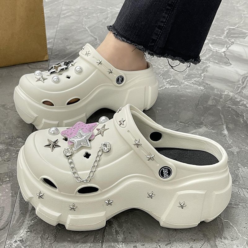 Women's Sandals Summer Fashion 8cm Thick hot High Heel Soft Sole Beach Garden Shoes Cartoon Accessories Hole Slippers