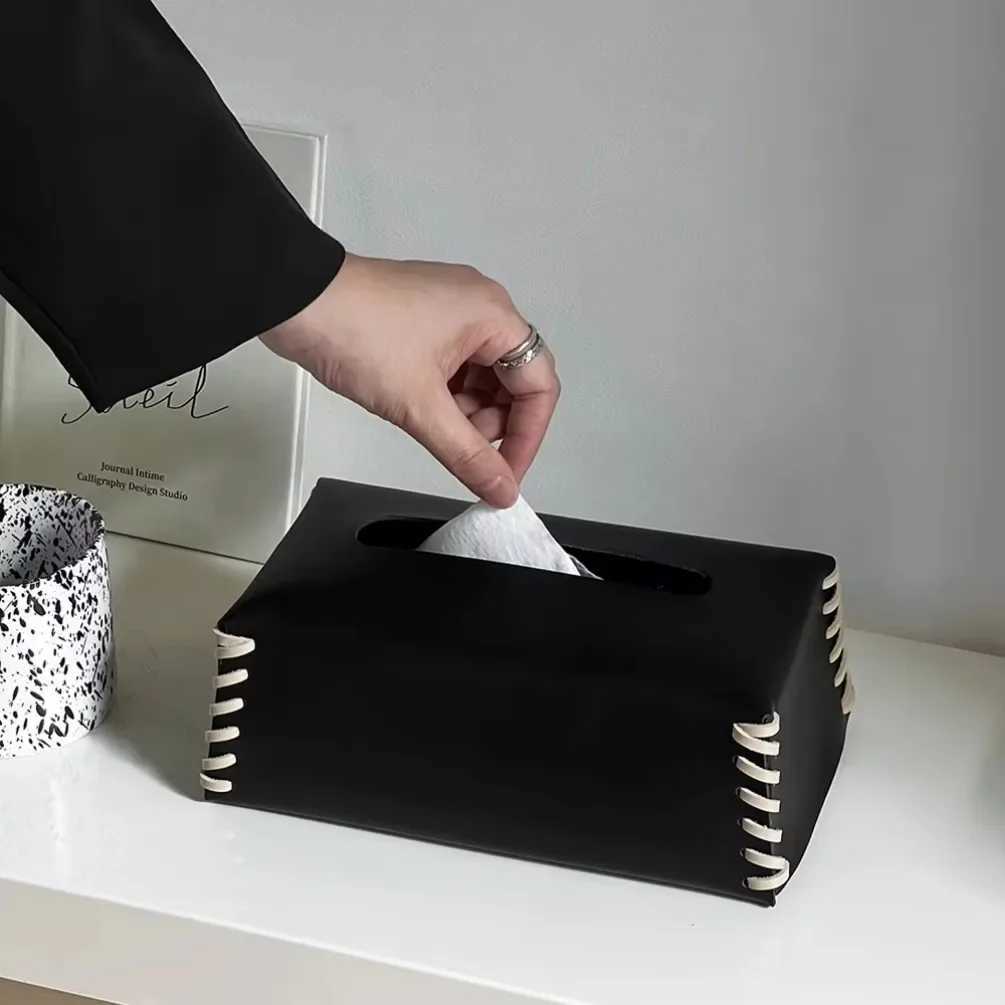 Nordic Woven tissue box leather napkin holder luxury paper box toilet towel container high-quality bedding desktop decoration Y241218