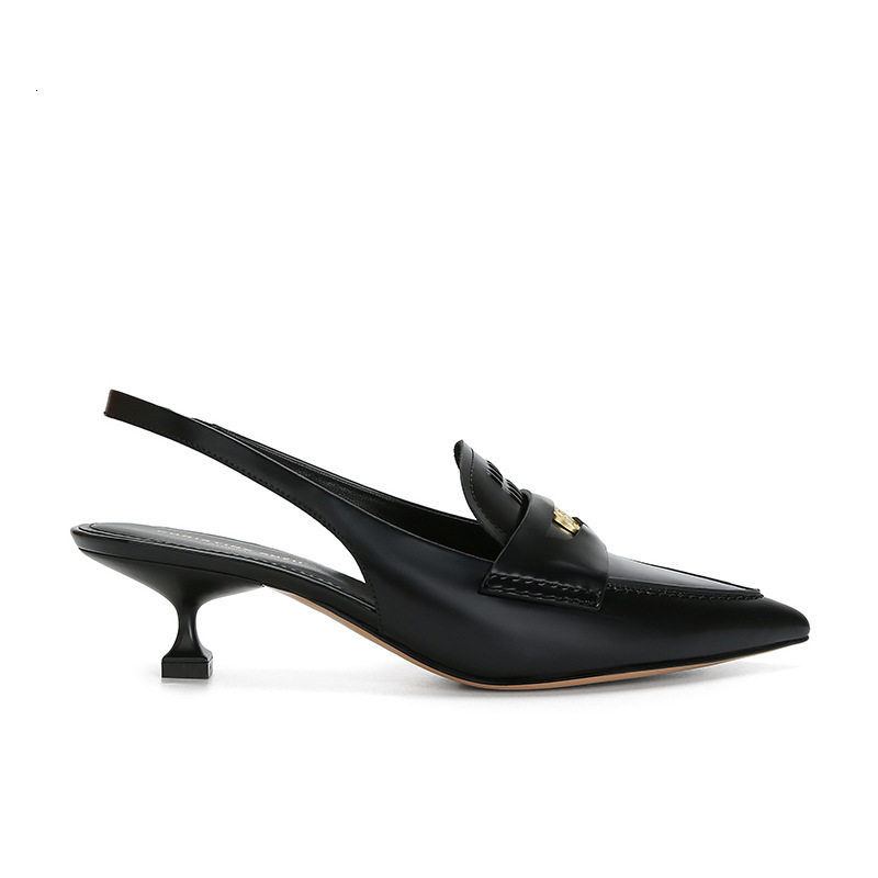 Instant Su Yinyin Same Style Shoes With Small Gold Coins, Genuine Leather Pointed Head, Thin Heels, Back Air Sandals, Female OL Commuter Shoes, Spring