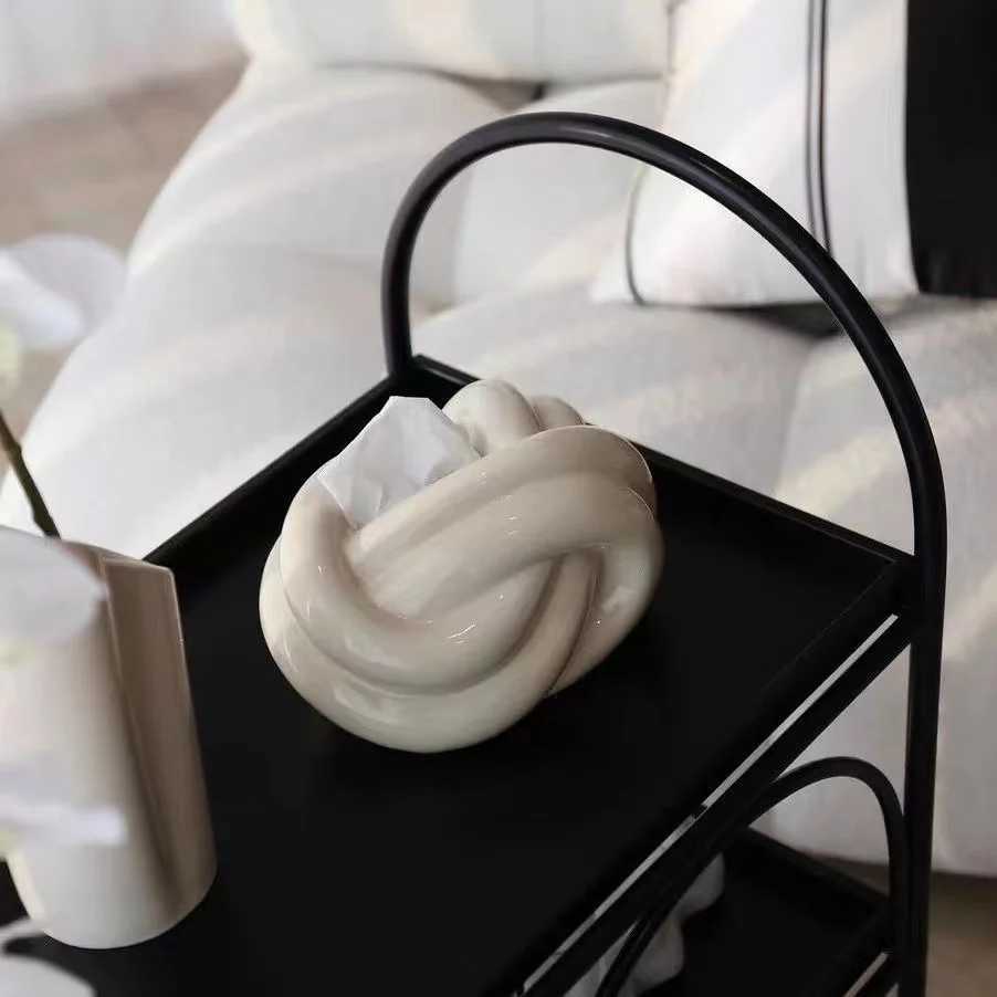 Home tissue box ceramic interesting knot European modern abstract coffee table desktop color Nordic decorative tissue box Y241218