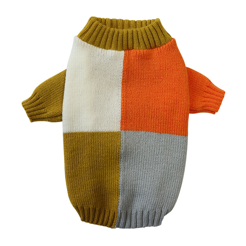 2024 Autumn/Winter New Knitted Knitted Color blocked Dog Sweater Casual Warm Hoodie Cute Pet Clothing