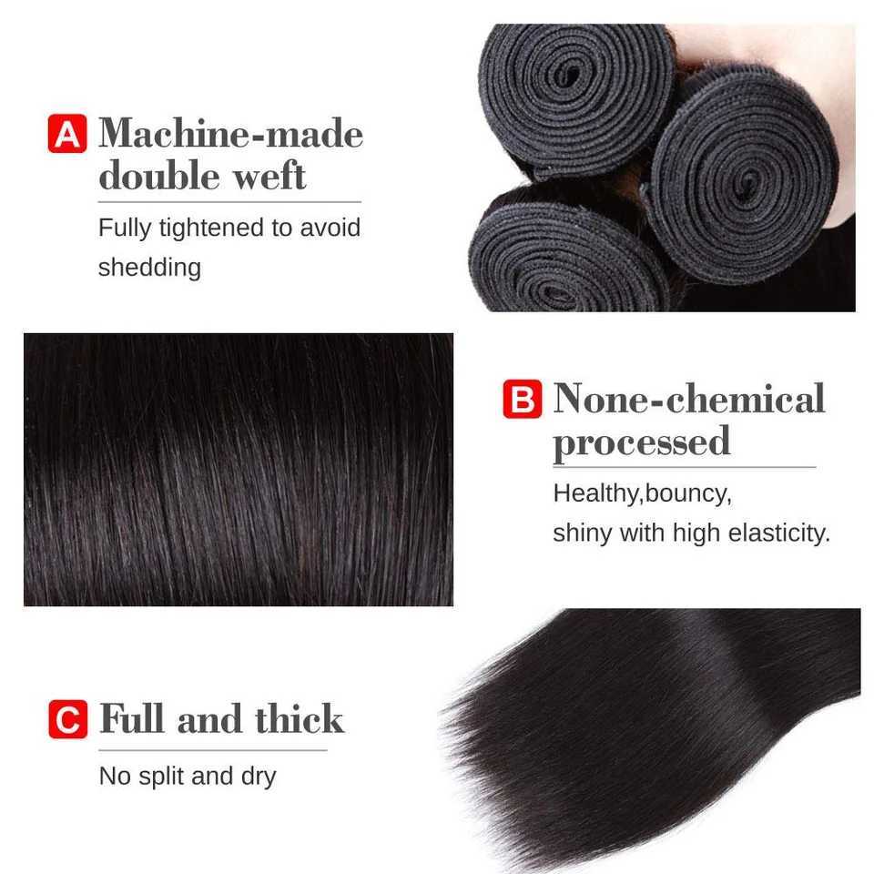 Straight 3/4 bundle with closed human hair Brazil womens hair ribbon closed 4x4 13x4 lace tie bundle W241221
