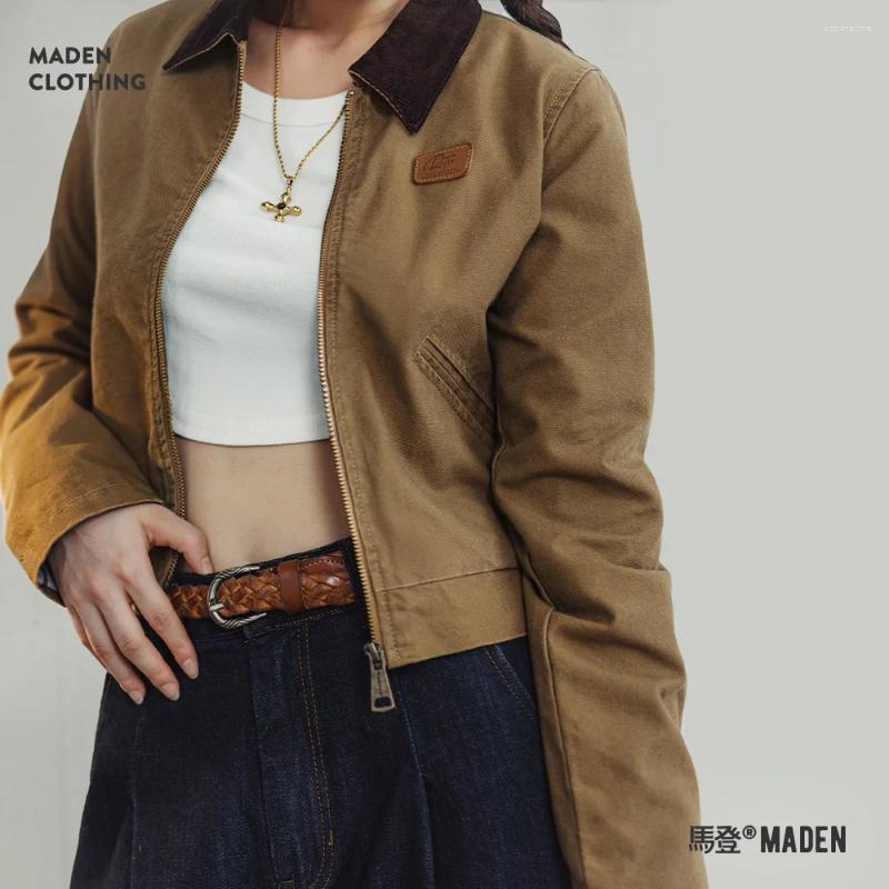 Lanjia- Women's Jackets Maden Khaki Detroit For Women Vintage Turn-Down Collar Workwear Jacket Spring And Autumn Canvas Coat Slim Fit 4B44b