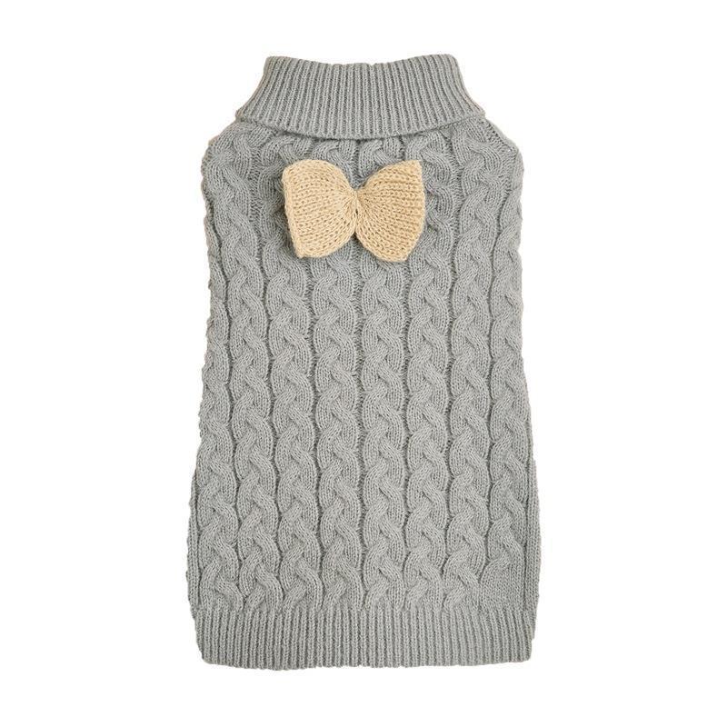 Autumn and winter dog sweater new lapel design woven three-dimensional twist solid color sweater with bow