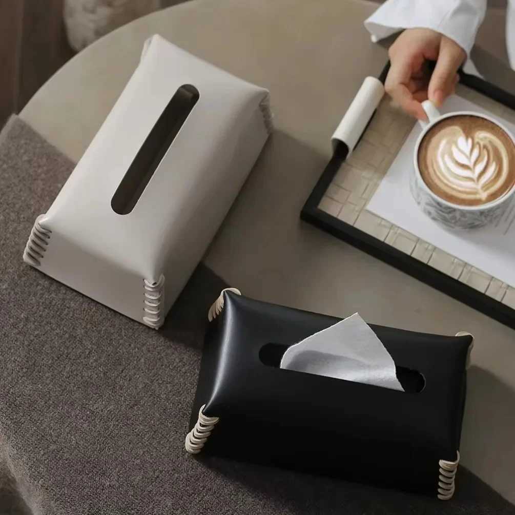 Nordic Woven tissue box leather napkin holder luxury paper box toilet towel container high-quality bedding desktop decoration Y241218