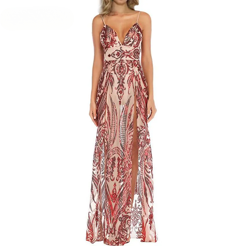 Summer Nightclub Mesh See Through Long Dress Prom Birthday Celebrity Party Dress Sexy Club Sequin Tail Dress