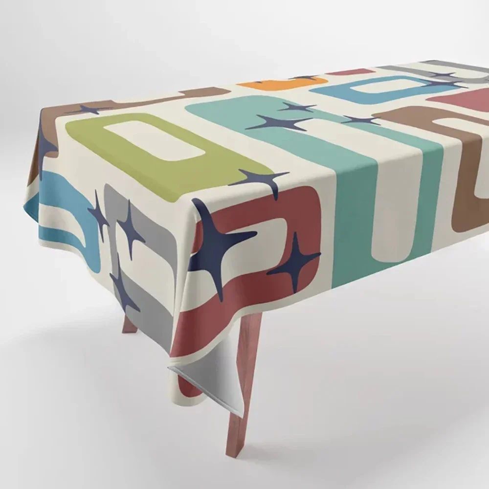Geometric Pattern Colorful Printed Tablecloth Home Decor Rectangular Party Stain Resistant Dust Cloth OMW1
