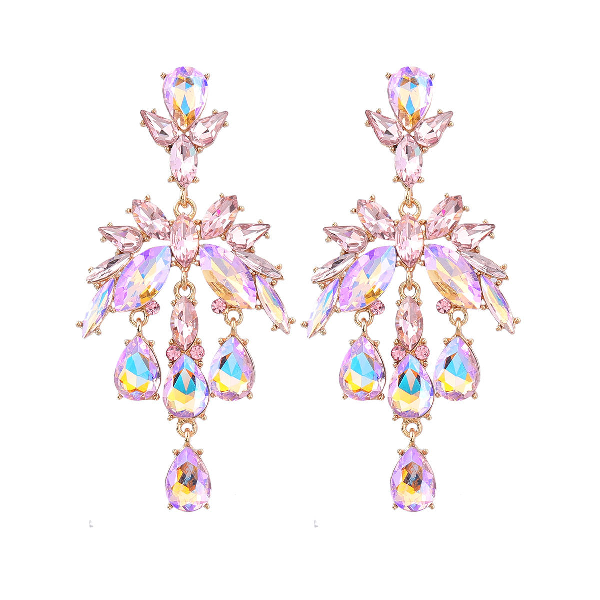 Alloy Diamond-Set 3PCS/LOT Teardrop Glass Crystal Earrings with Floral Design - Exaggerated Party Accessories for Women