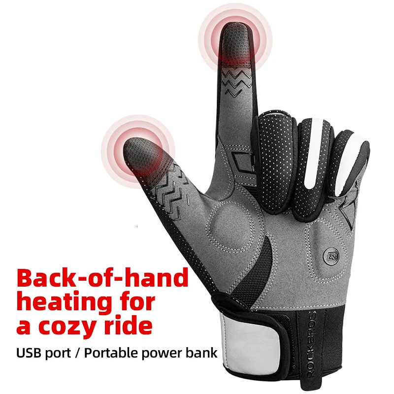 ROCKBROS Warm Bicycle Women Mens Gloves Winter SBR Touch Screen USB Heated Gloves Windproof Plam Breathable Motor E-bike Gloves 241218
