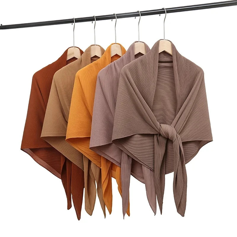 Plain Oversized Crinkle Square Bubble Chiffon Instant Hijab Womens Head Shawl Scarf Muslim Wrinkle Kerchief Solid Ramadan Stole 241218