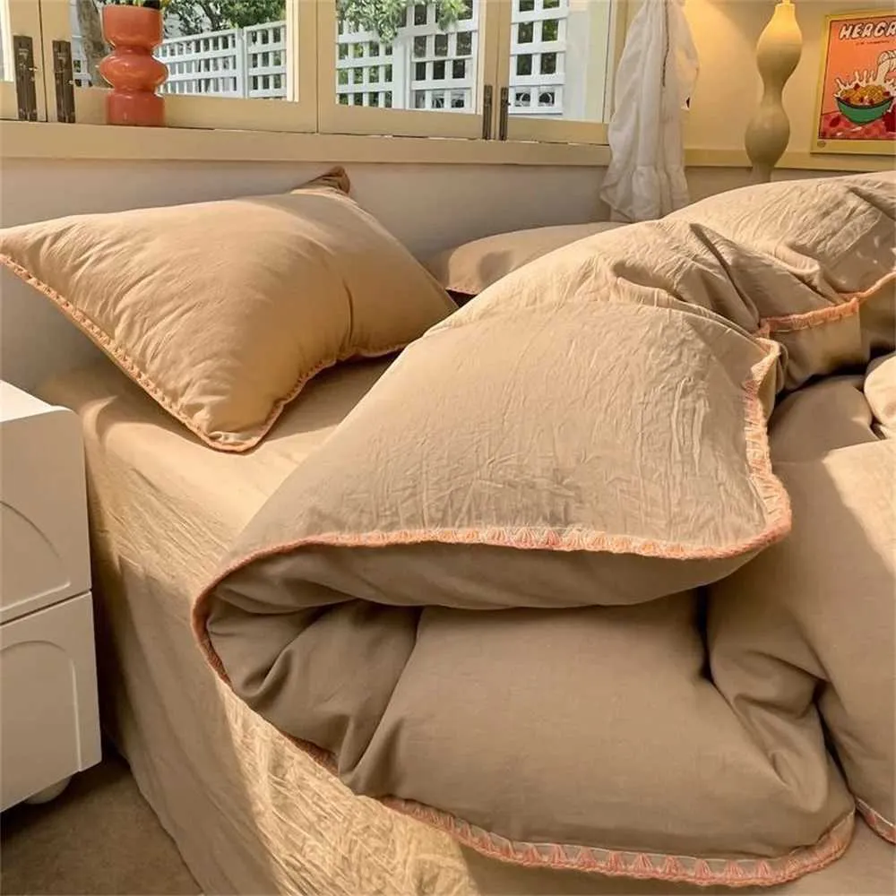 Ins Style Coffee Color Sheet Nordic Duvet Cover Home Bedding Set Bed Sheets Comfortable BedspreJ241015