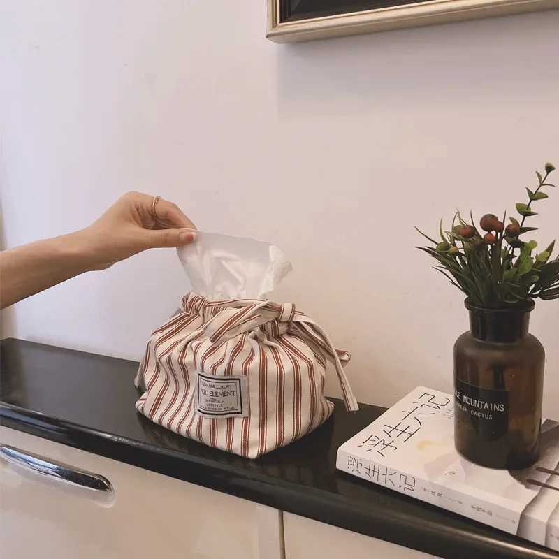 Blue striped brushed tissue bag storage bag napkin paper box organizer Nordic decorative accessories Y241218