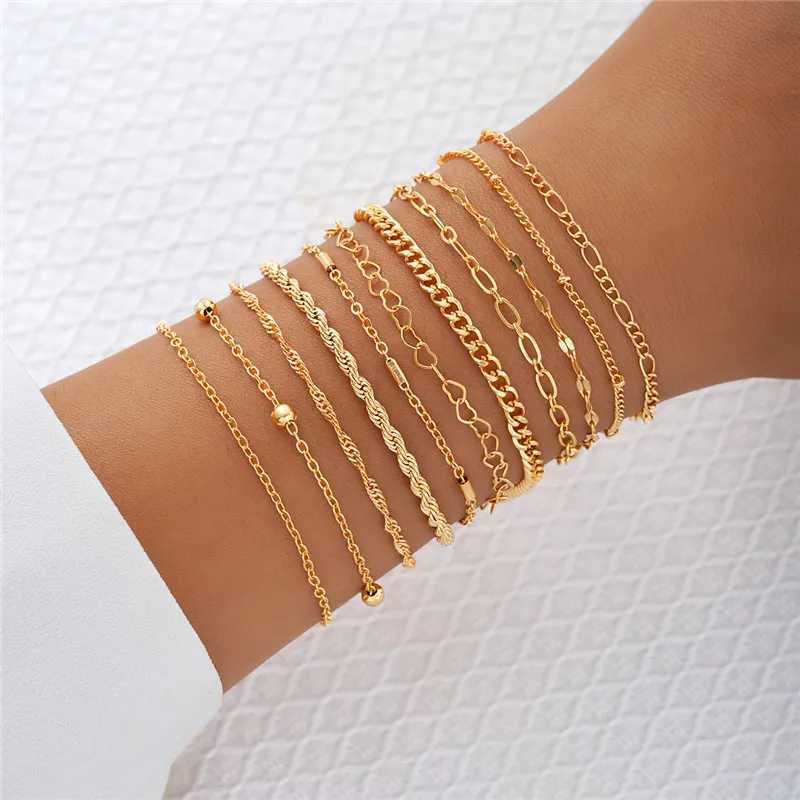 11-piece Cuban Chain Bracelet Set for Women Gold Color Boho Retro Thick Twist Trendy Quality Jewelry Gifts 2024 XJ250707