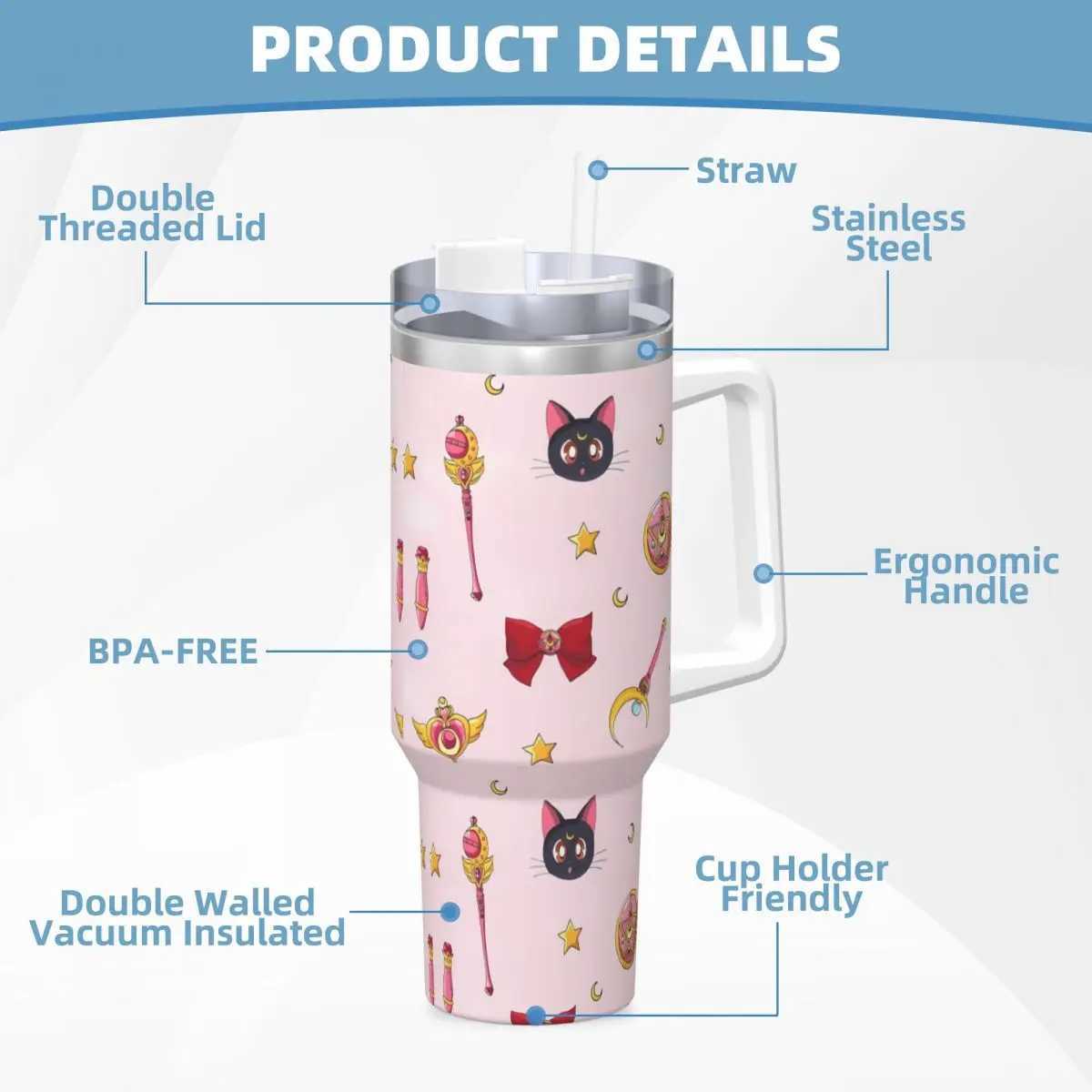 Sailor Moon cold drink water bottle keeps hot stainless steel coffee g printed driving gs cup Y241217