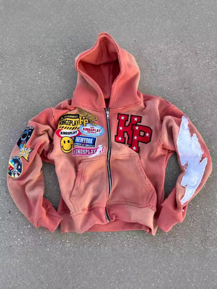 Y2k High Street Embroidered Oversized Zipper Hoodie Women Men Harajuku Hip-hop Gothic Sweatshirt Retro Trendy Brand Streetwear