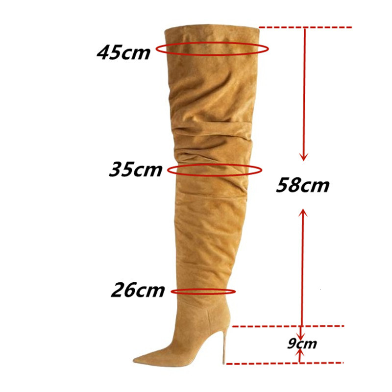 European American Autumn And Winter High-Heeled Pleated Knee High For Women, Fashionable Pointed Sleeve Stacking Boots