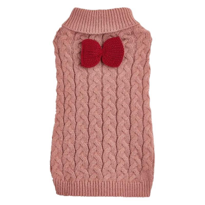 Autumn and winter dog sweater new lapel design woven three-dimensional twist solid color sweater with bow