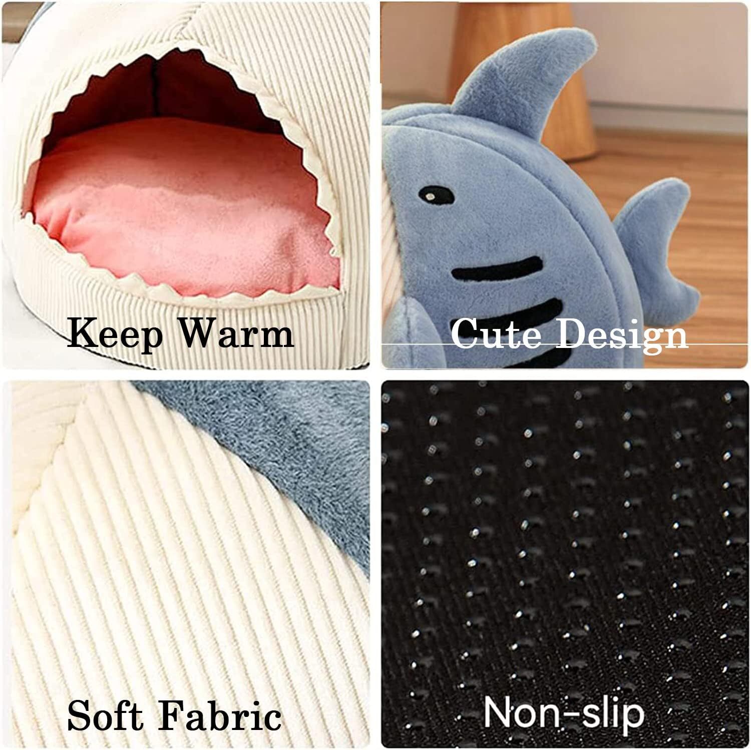 Shark shaped hole bed thick padding, warm indoor anti slip bottom, tent with detachable and washable soft cushion pillow, cat house