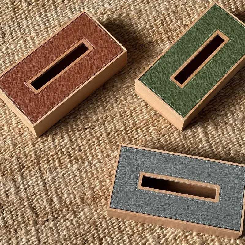 Luxury wooden tissue box leather storage aesthetic tissue box organizer napkin holder coffee table napkin paper box Y241218