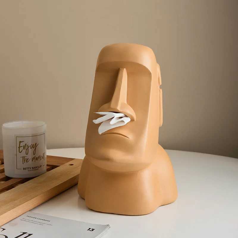 Moai Stone Statue Island Portrait Dispenser Tissue Box Napkins Storage Oral Organizer Kitchen Accessories Use Items Decoration Y241218
