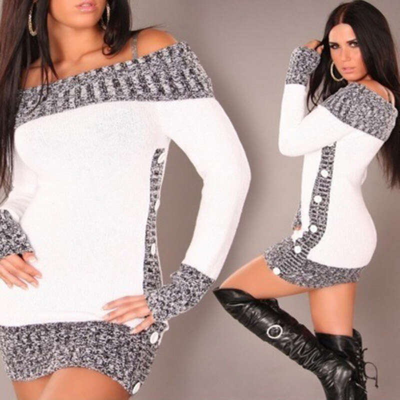 Sweater Spliced Button Knit Mid Length Top, Women's Fashion Quality Classic
