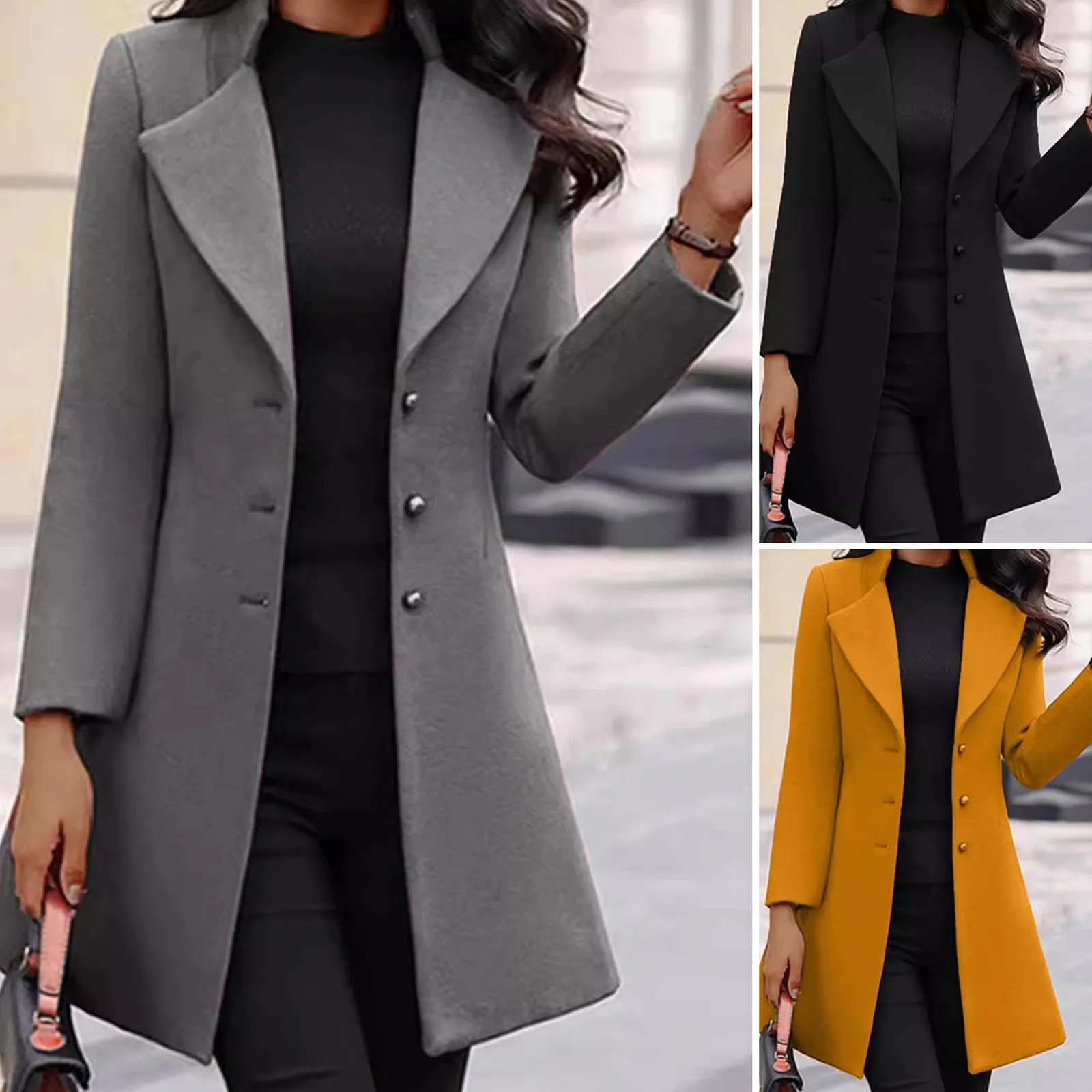 Women Woolen Coat Womens Autumn And Winter Mid Length Slim Fit Jacket Office Lady Single Breasted Wool
