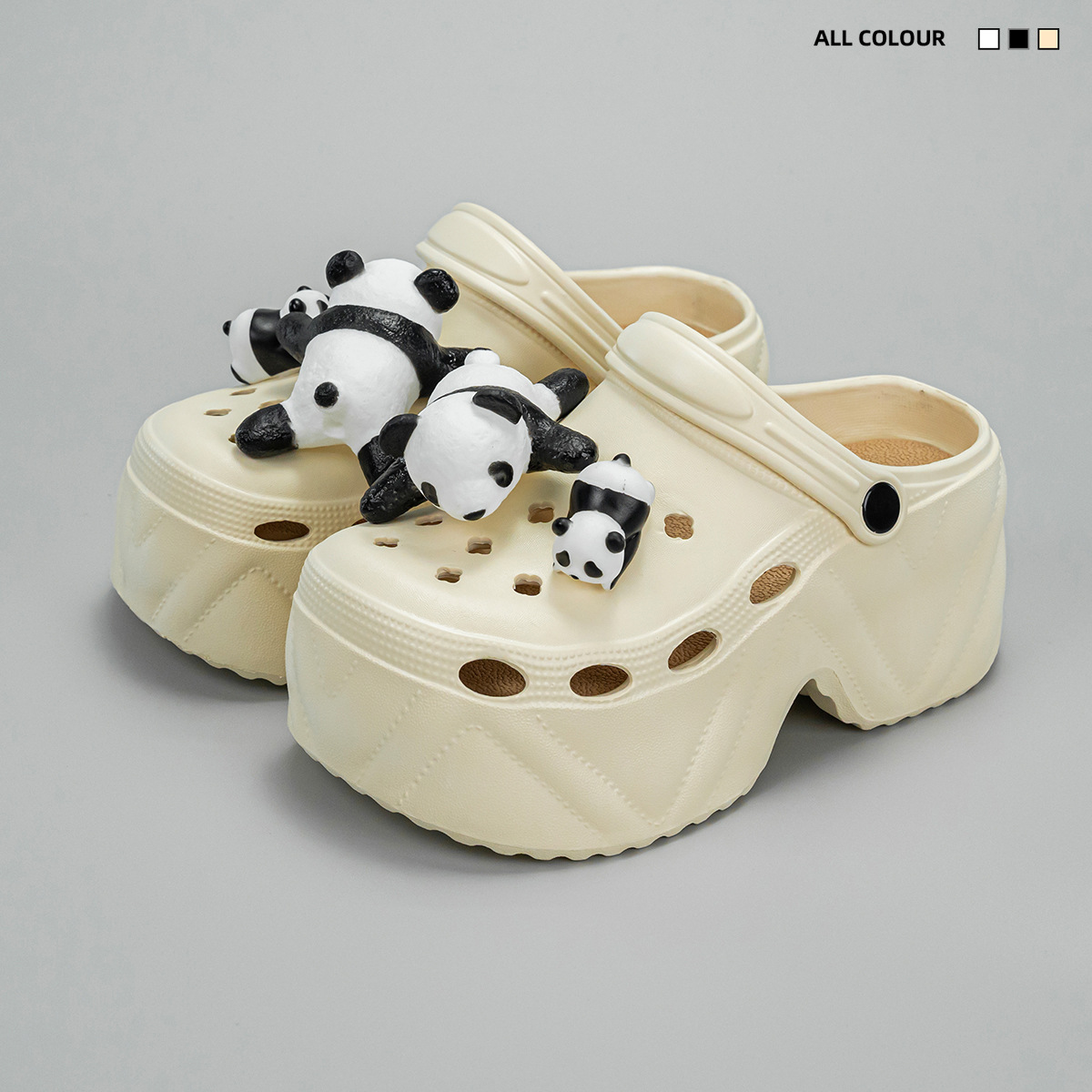 Panda thick bottom hole shoes 9cm women's outside wear summer beach Baotou high-heeled sandals slippers fashion trend designer shoes