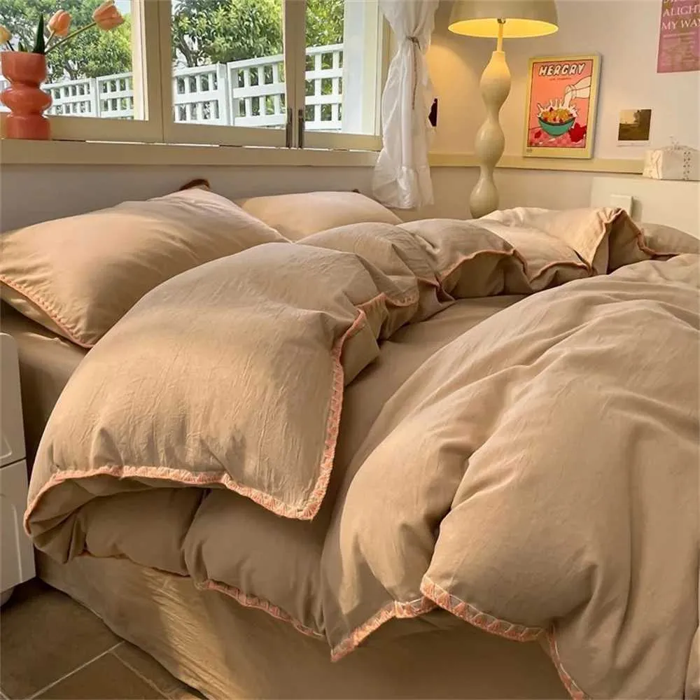 Ins Style Coffee Color Sheet Nordic Duvet Cover Home Bedding Set Bed Sheets Comfortable BedspreJ241015