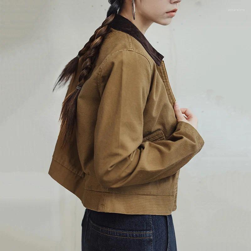 Lanjia- Women's Jackets Maden Khaki Detroit For Women Vintage Turn-Down Collar Workwear Jacket Spring And Autumn Canvas Coat Slim Fit 4B44b