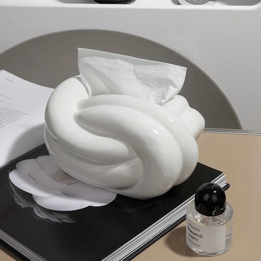 Home tissue box ceramic interesting knot European modern abstract coffee table desktop color Nordic decorative tissue box Y241218