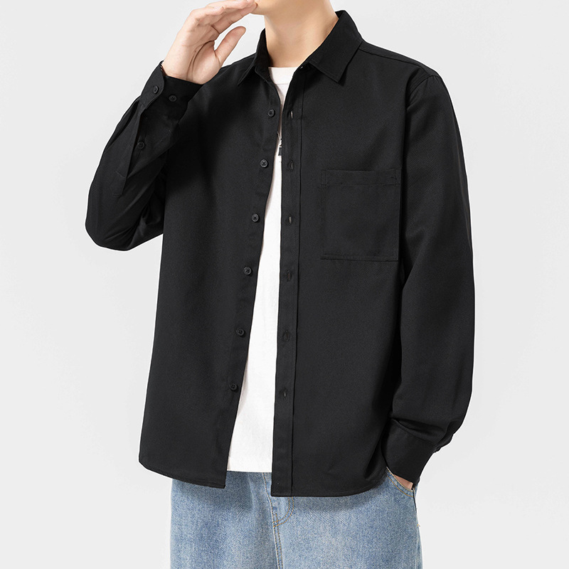 M63144 Spring and autumn men's shirt men's non-iron black jacket thin style high-end drape business long sleeve trendy casual