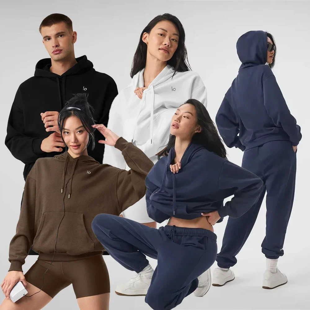 Accolade Hoodie Drawstring Versatile Pure Cotton Pullover Sports Outdoor Top Yoga Shirts Hooded Loose American 241218
