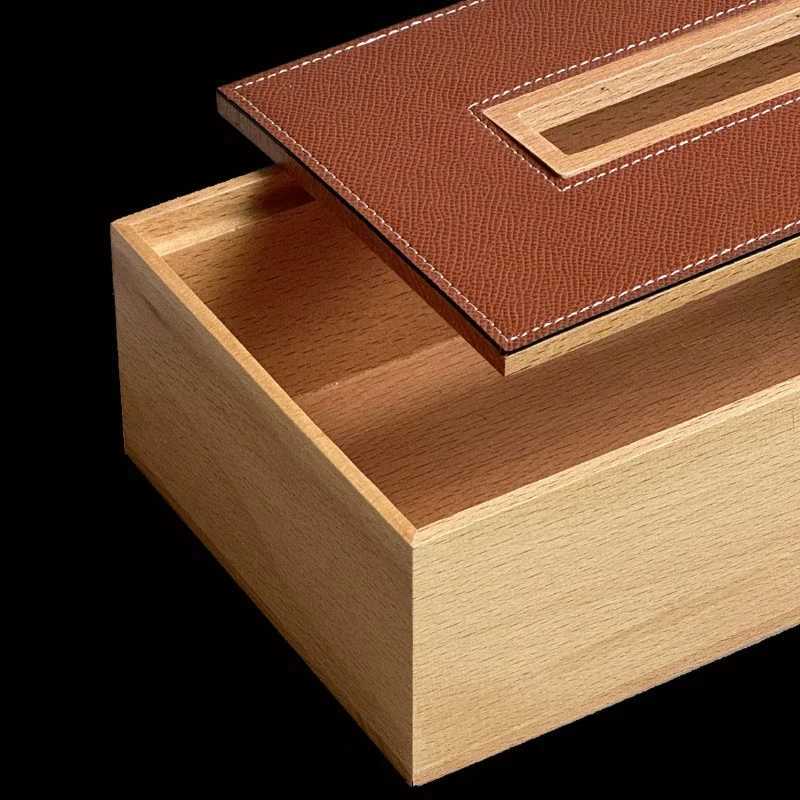 Luxury wooden tissue box leather storage aesthetic tissue box organizer napkin holder coffee table napkin paper box Y241218