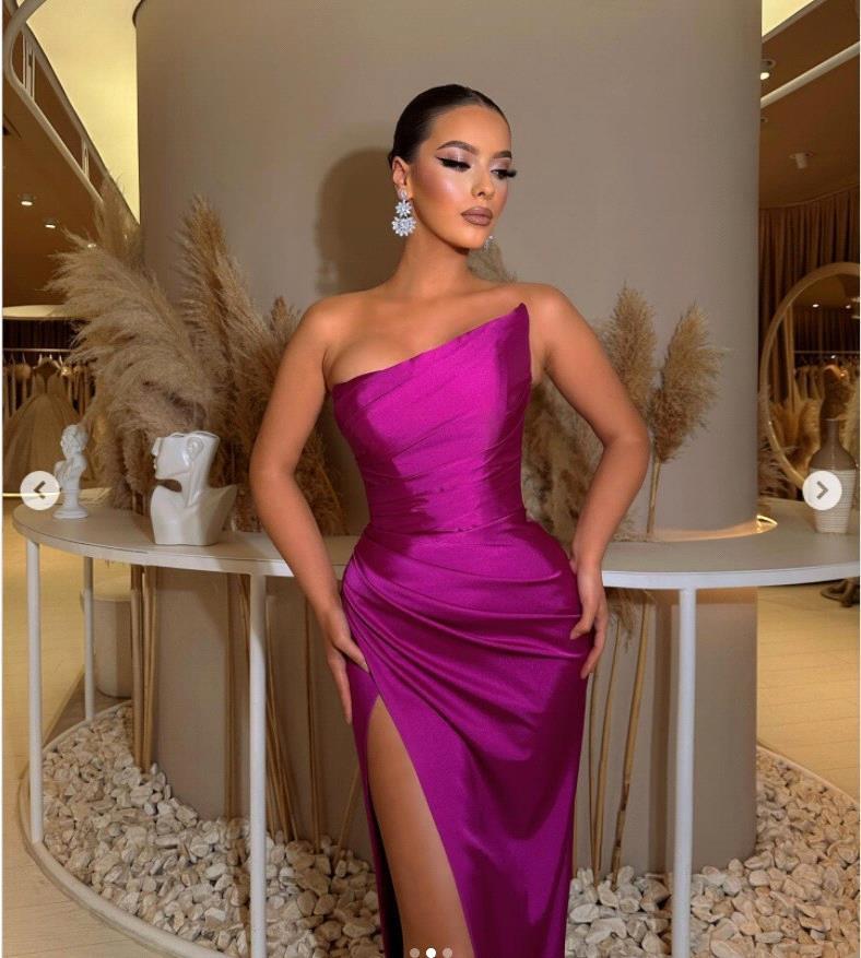 Stunning Grape Purple Split Evening Dresses Mermaid Strapless Satin Long Women Party Ocn Gowns Prom Dress Bc16295 6660311
