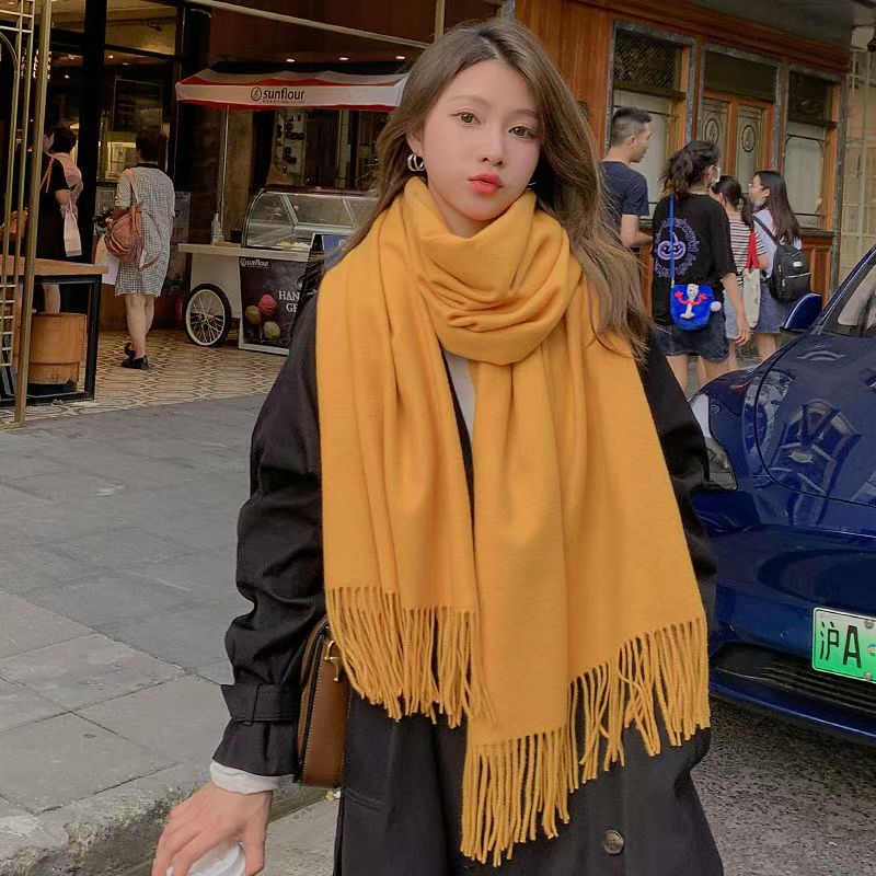 T011 scarf women's winter Korean version all-match cashmere solid color thick warm new style high-end